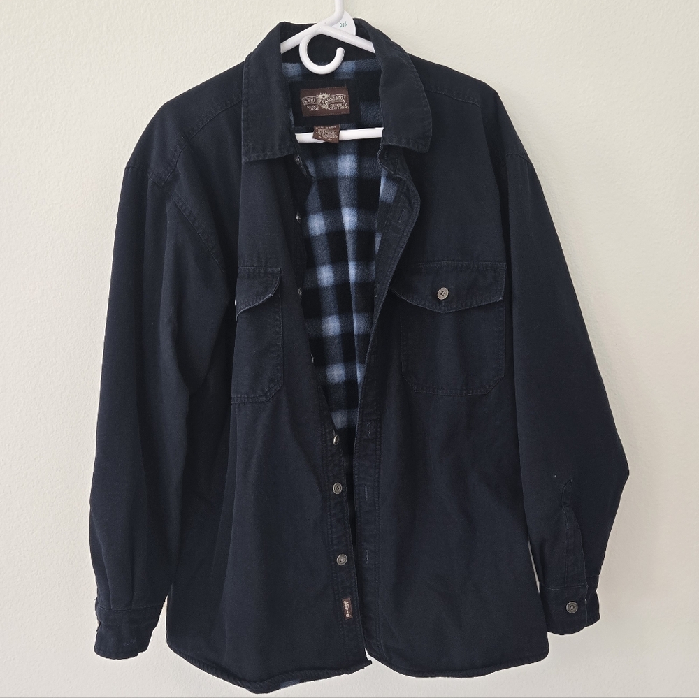 Levi's Truckers jacket Shacket Plaid Fleece Lined Navy Men's Size‎ Large